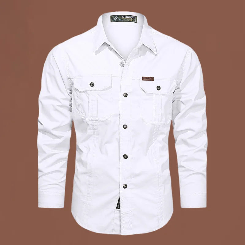 New 100% Cotton Cargo Shirt for Men Long Sleeve 2 Pocket Shirts