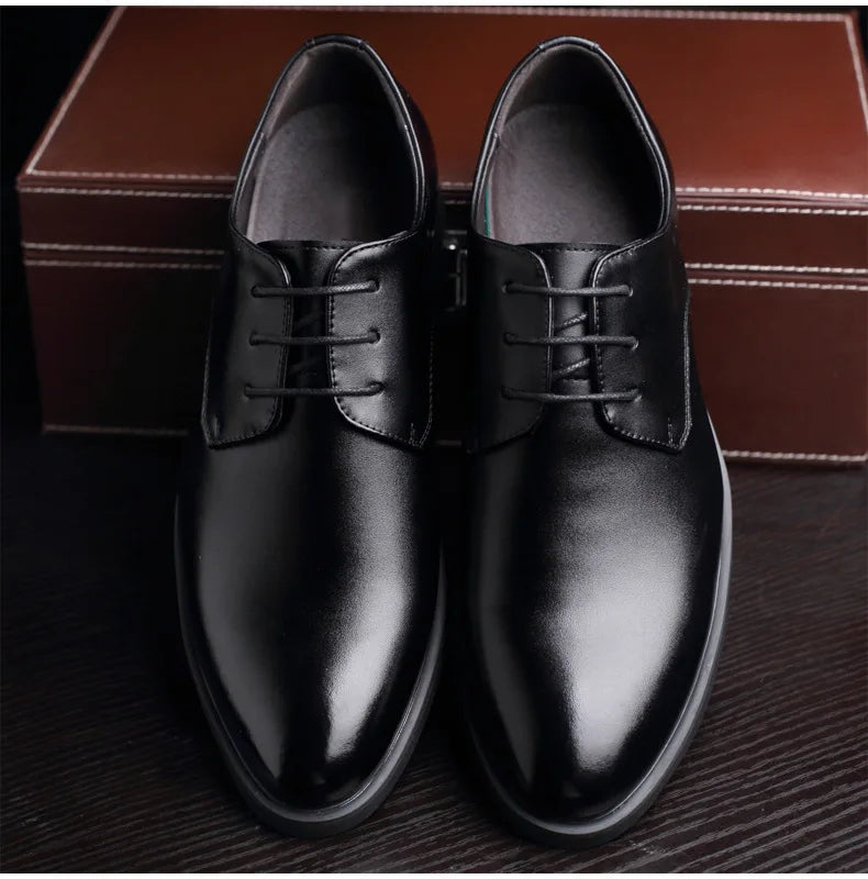 Men's Breathable Leather Shoes Black Soft Leather Soft Bottom