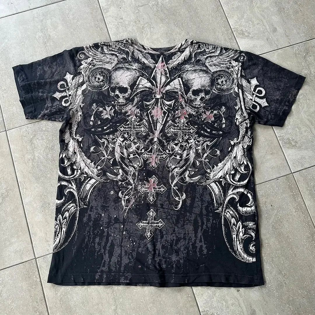 Dark skull printed T-shirts for men and women American retro summer