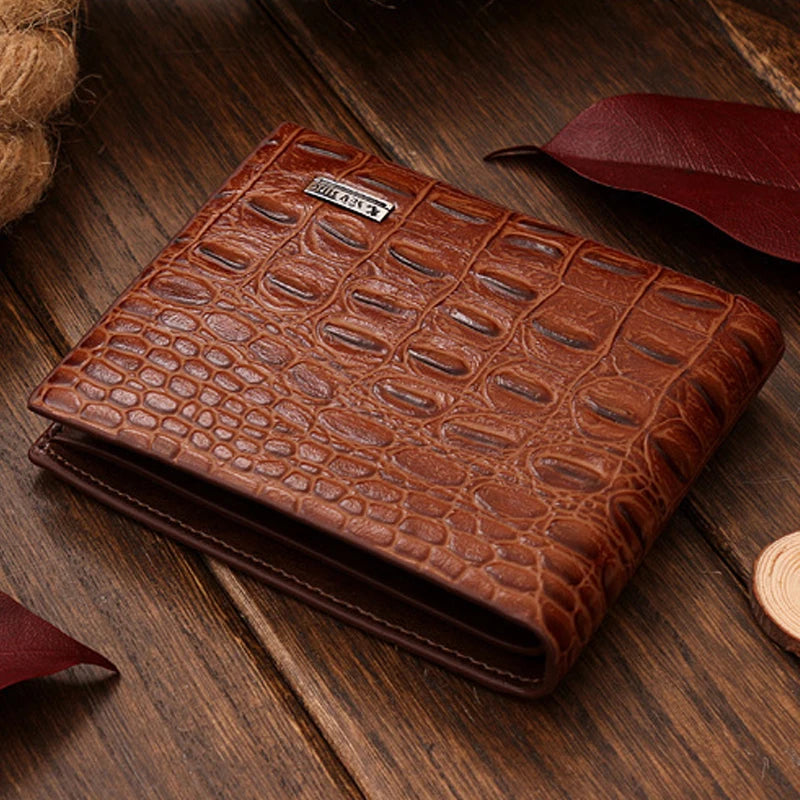 Crocodile Grain Genuine + PU Leather Short Design Wallet Fashion