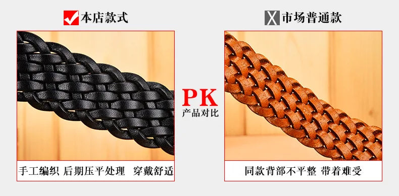 Men Real Cowhide Belt Woven Casual Buckle Layer Hollow Hand