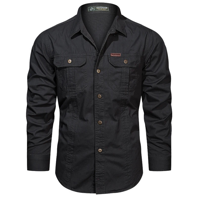 New 100% Cotton Cargo Shirt for Men Long Sleeve 2 Pocket Shirts