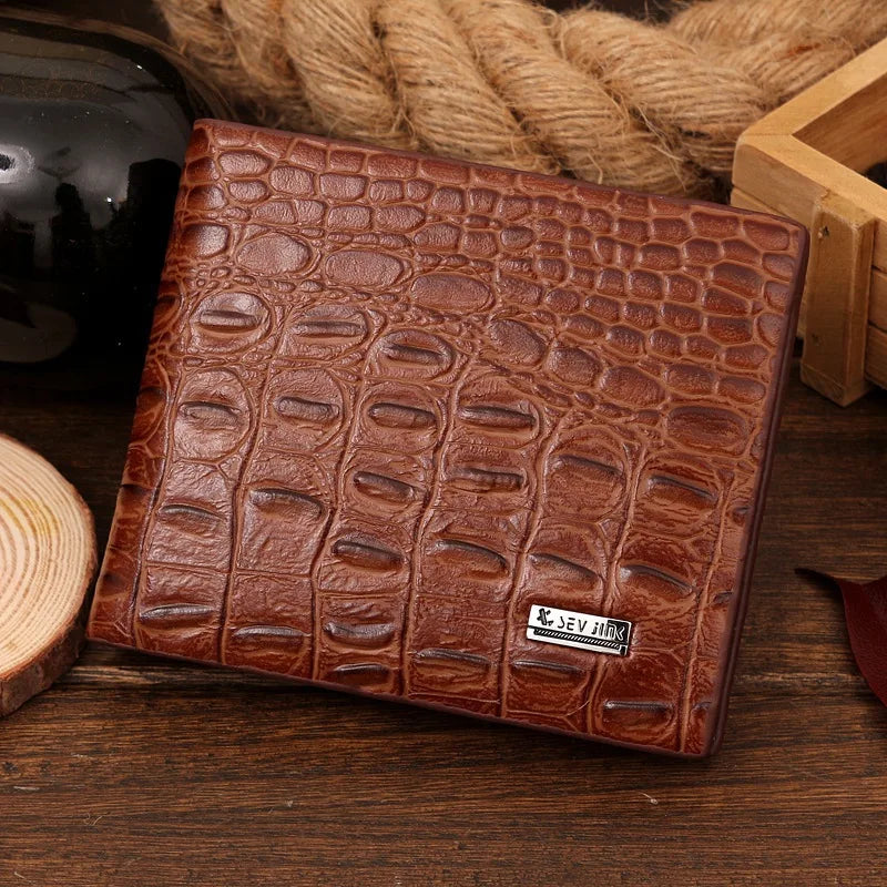 Crocodile Grain Genuine + PU Leather Short Design Wallet Fashion