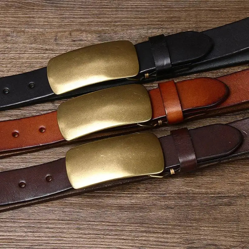 Brass retro old vegetable tanned leather belt men's niche belt genuine