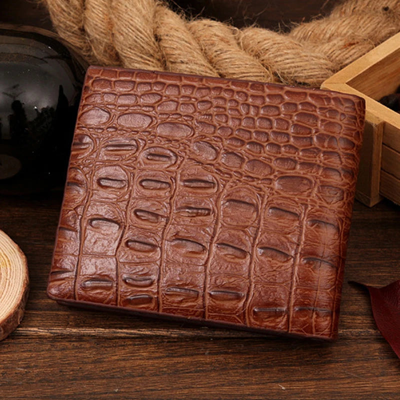 Crocodile Grain Genuine + PU Leather Short Design Wallet Fashion