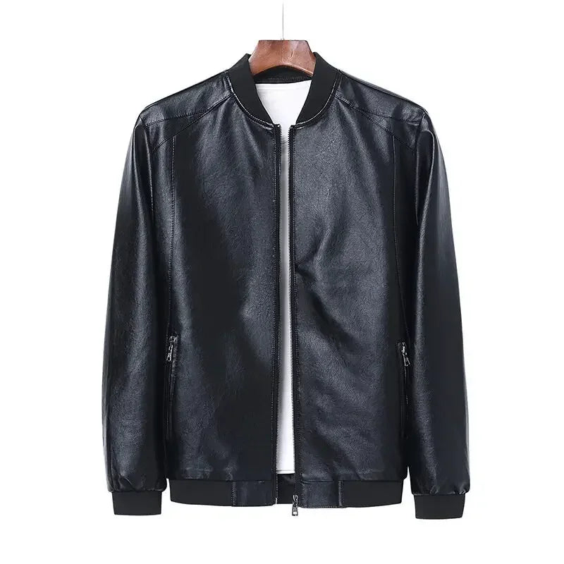 2024 Autumn New Men Black Biker PU Leather Coat Korean Fashion