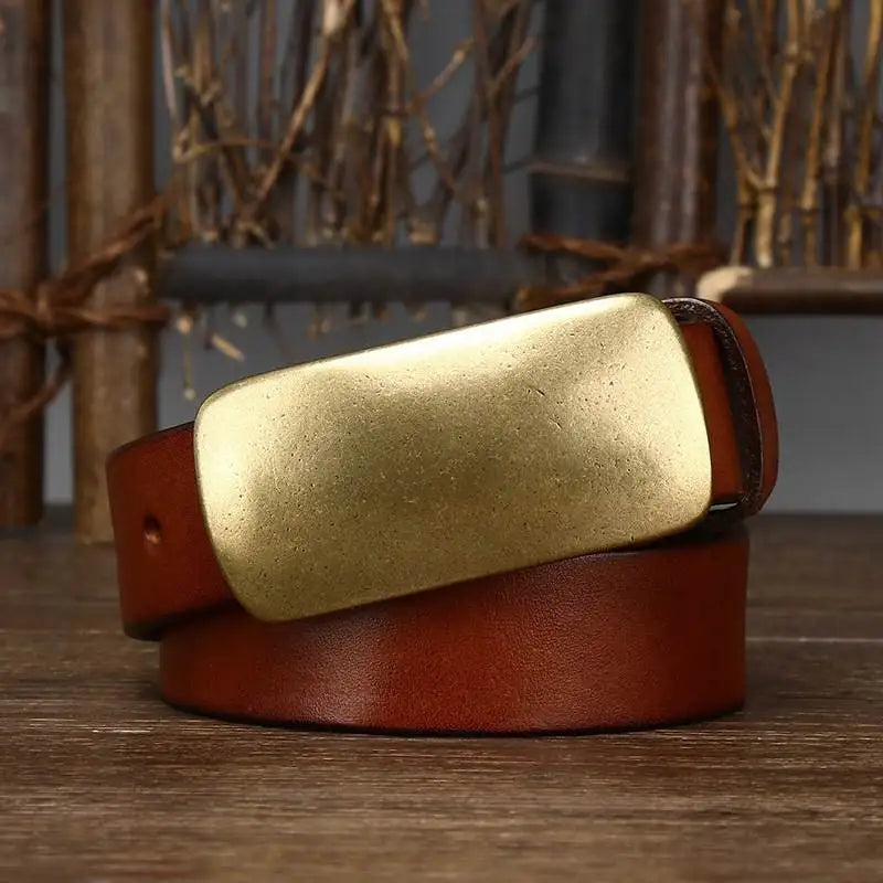 Brass retro old vegetable tanned leather belt men's niche belt genuine