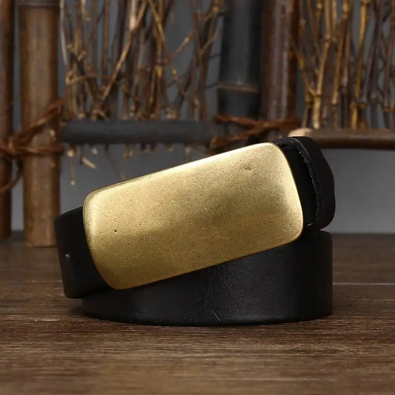 Brass retro old vegetable tanned leather belt men's niche belt genuine