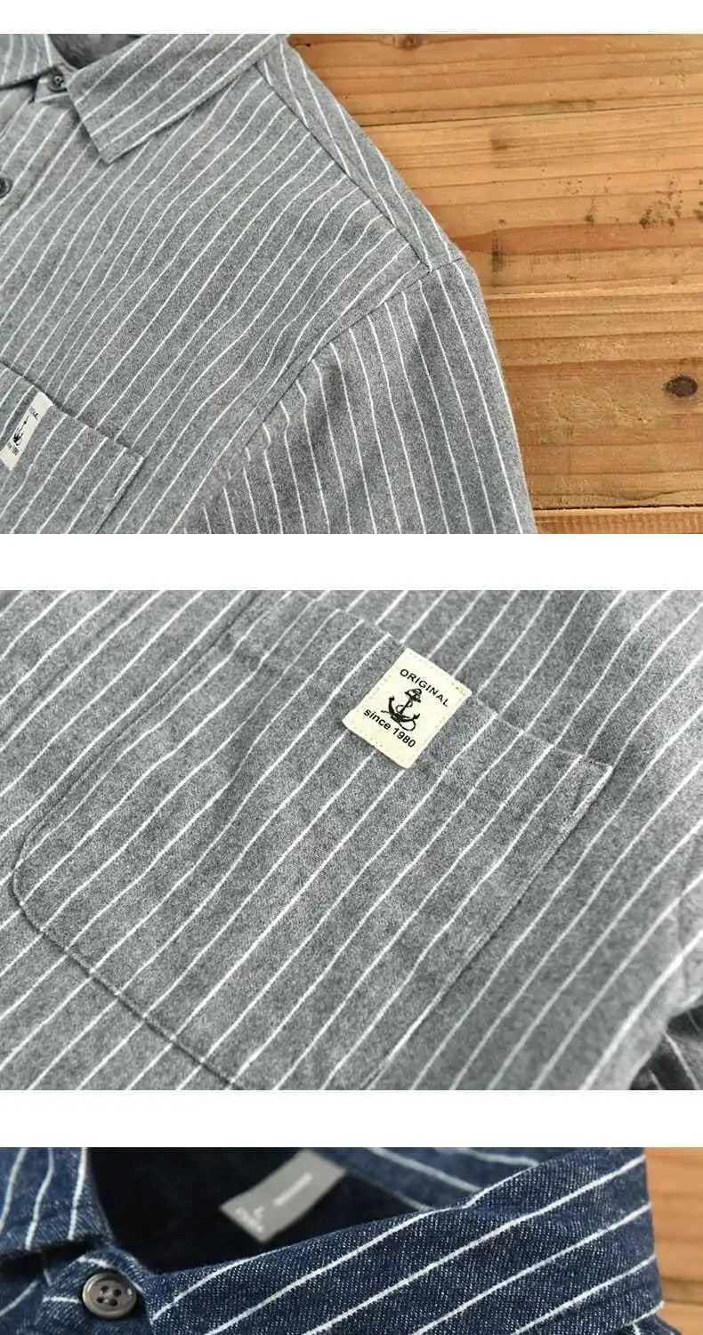 Autumn Winter Men Casual Vertical Stripes Plus Velvet Shirt