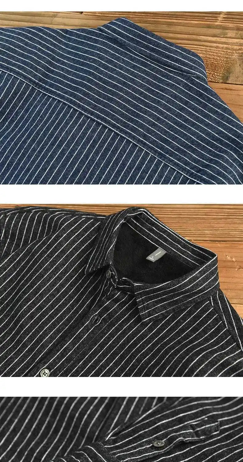 Autumn Winter Men Casual Vertical Stripes Plus Velvet Shirt