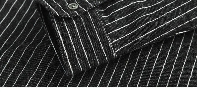 Autumn Winter Men Casual Vertical Stripes Plus Velvet Shirt