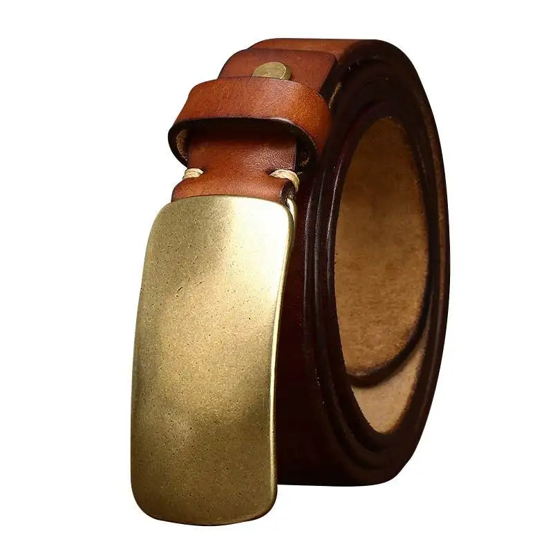 Brass retro old vegetable tanned leather belt men's niche belt genuine