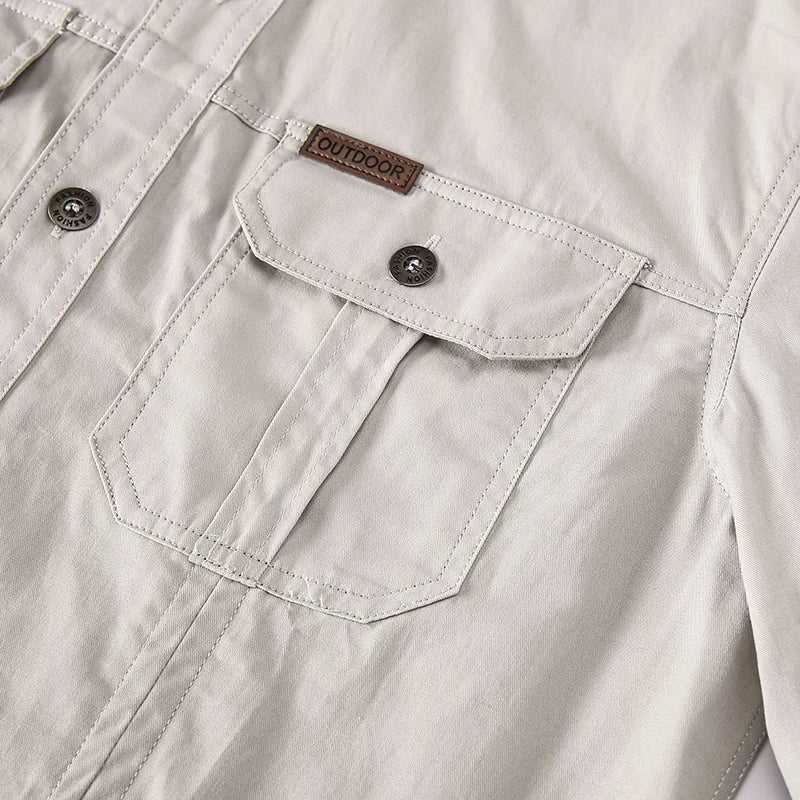 New 100% Cotton Cargo Shirt for Men Long Sleeve 2 Pocket Shirts