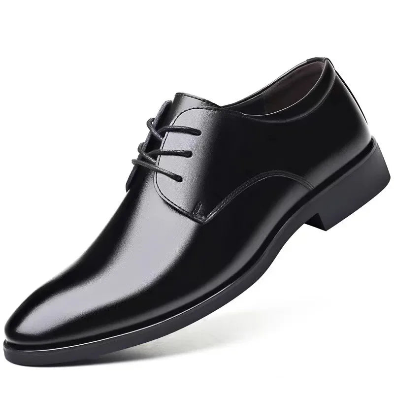 Men's Breathable Leather Shoes Black Soft Leather Soft Bottom