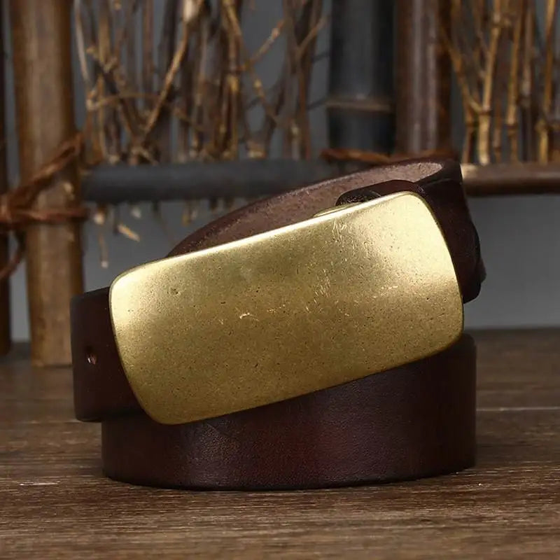 Brass retro old vegetable tanned leather belt men's niche belt genuine