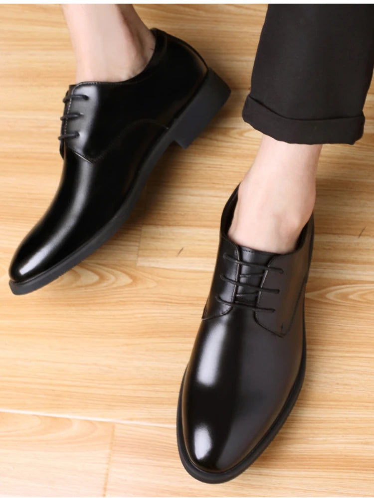 Men's Breathable Leather Shoes Black Soft Leather Soft Bottom