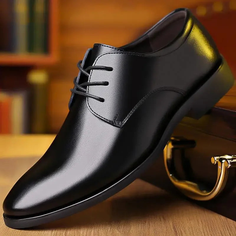 Men's Breathable Leather Shoes Black Soft Leather Soft Bottom