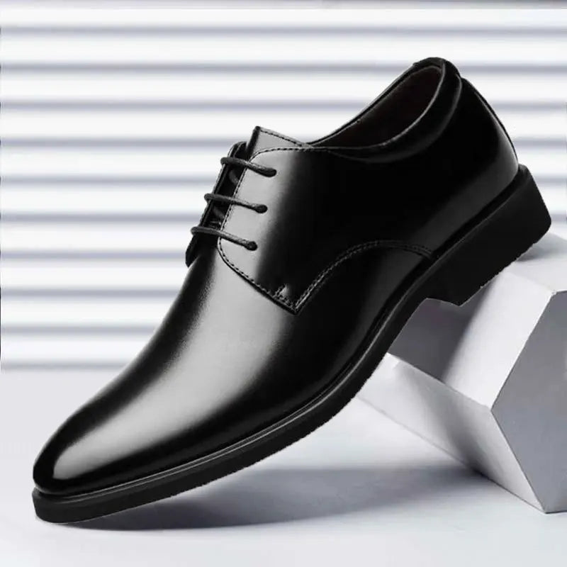 Men's Breathable Leather Shoes Black Soft Leather Soft Bottom