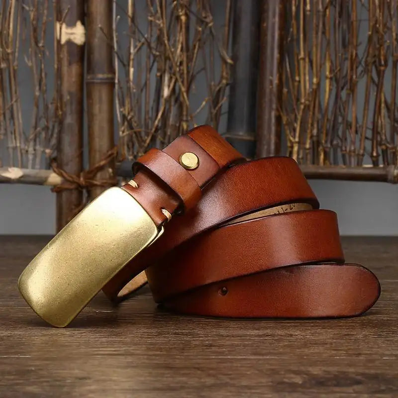 Brass retro old vegetable tanned leather belt men's niche belt genuine