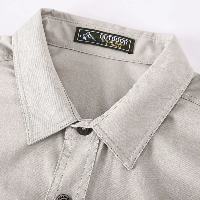 New 100% Cotton Cargo Shirt for Men Long Sleeve 2 Pocket Shirts