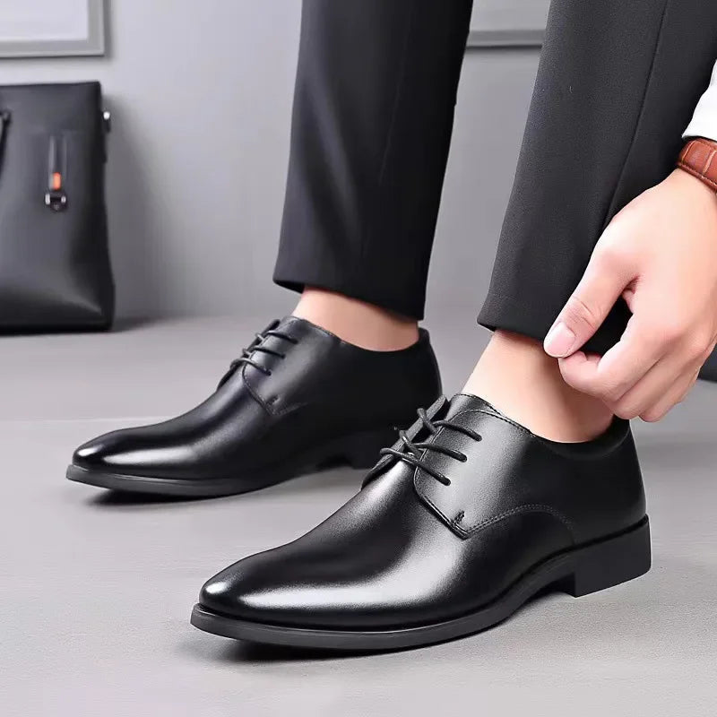 Men's Breathable Leather Shoes Black Soft Leather Soft Bottom