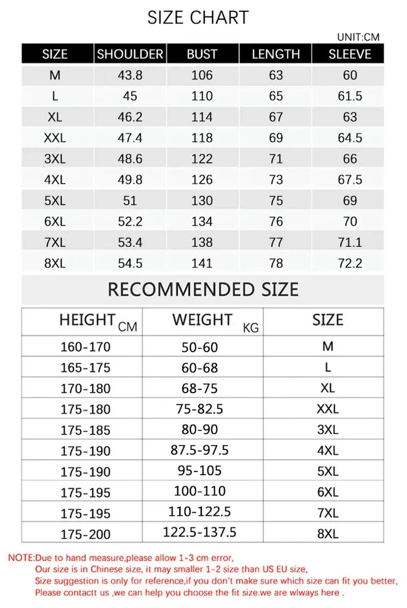 BROWON Plus Size 8xl Jacket for Men 2024 Thick Stand Collar Solid