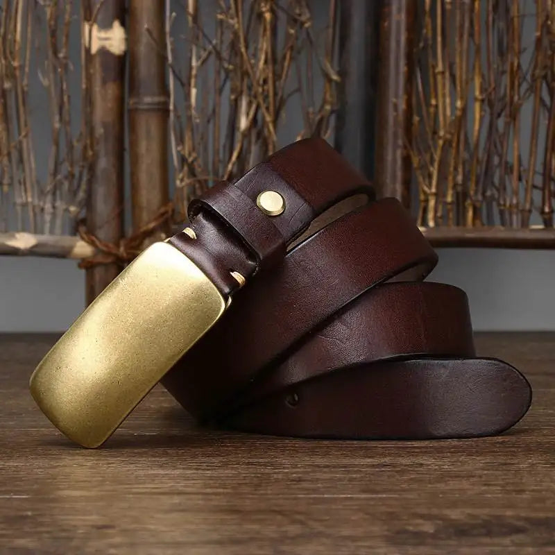 Brass retro old vegetable tanned leather belt men's niche belt genuine