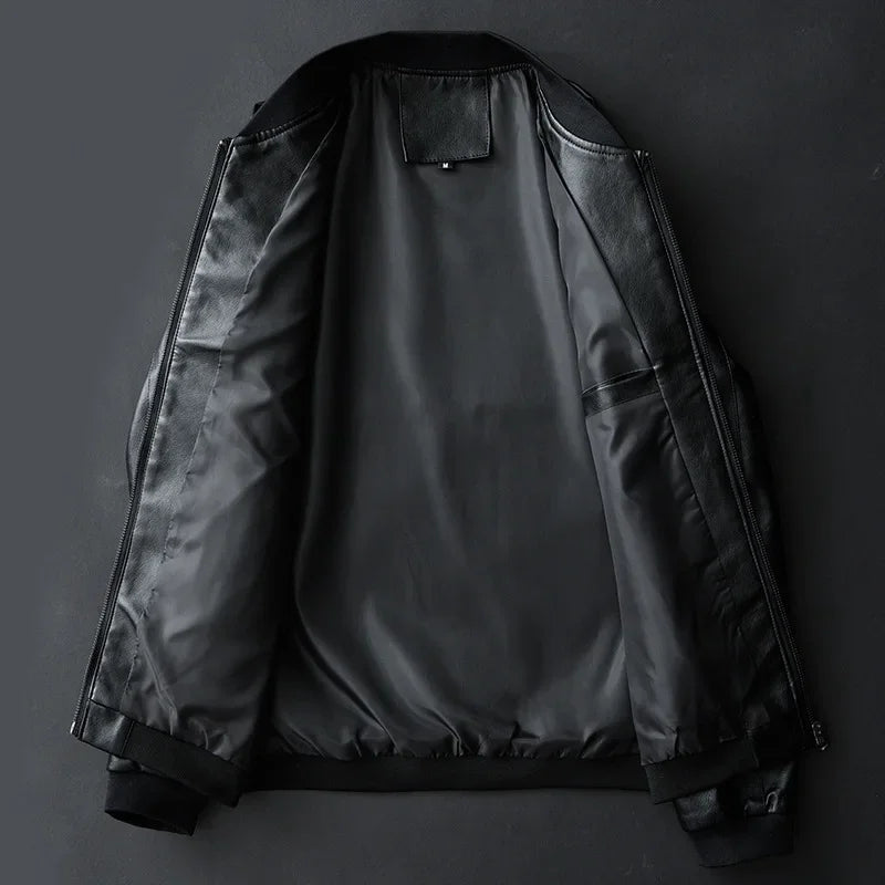 2024 Autumn New Men Black Biker PU Leather Coat Korean Fashion